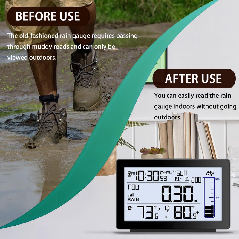 Asenron Wireless Rain Gauge Outdoor  Self-Emptying Digital Rain Gauges Outdoors Best Rated  Electronic Rain Measure Gauge for Garden  Freeze Proof Rain Gauge with Thermometer  Remote Rain Meter for Yard - Image 3